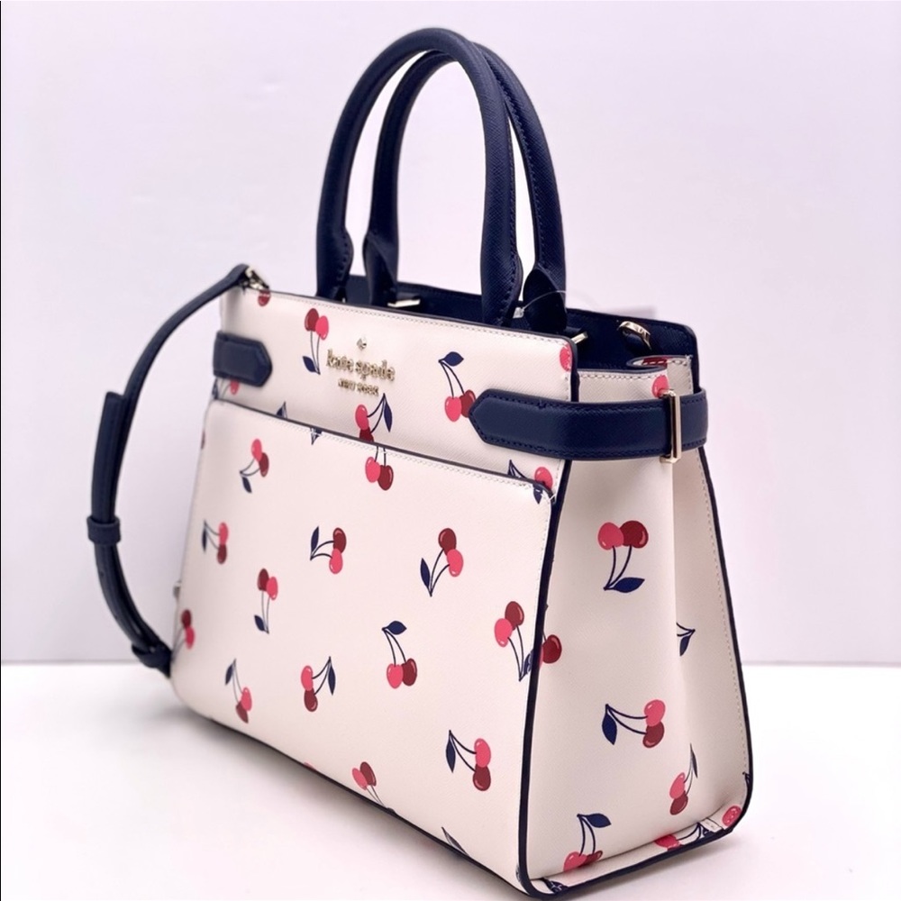 Kate Spade White and Navy Cherry Print Handbag - Picture 9 of 14
